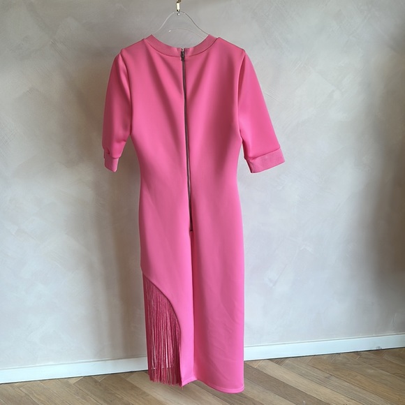 Alice & Olivia Keanna Asymmetrical Fringe Dress in Calypso Pink - Picture 3 of 8